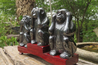 Hand Made Silver Hematite Monkey Carvings x 3 From China