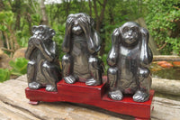 Hand Made Silver Hematite Monkey Carvings x 3 From China