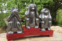 Hand Made Silver Hematite Monkey Carvings x 3 From China