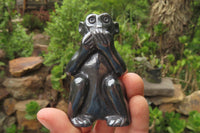 Hand Made Silver Hematite Monkey Carvings x 3 From China