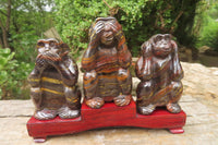 Hand Made Tiger Iron Jasper Monkey Carvings x 3 From Australia