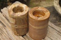 Polished Picture Stone Candle Holders x 2 From Namibia