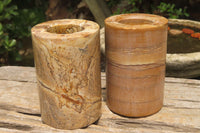 Polished Picture Stone Candle Holders x 2 From Namibia