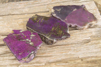 Polished On One Side Metallic Purpurite x 3 From Namibia