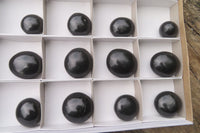 Polished Black Basalt Palm Stones x 12 From Antsirabe, Madagascar