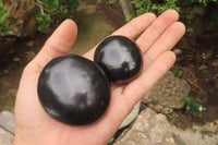 Polished Black Basalt Palm Stones x 12 From Antsirabe, Madagascar