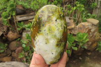 Polished Green Opal Standing Free Forms x 3 From Antsirabe, Madagascar