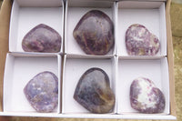 Polished Lepidolite Gemstone Hearts x 6 From Madagascar