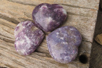 Polished Lepidolite Gemstone Hearts x 6 From Madagascar