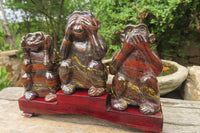 Hand Made Tiger Iron Jasper Monkey Carvings x 3 From Australia