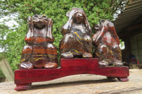 Hand Made Tiger Iron Jasper Monkey Carvings x 3 From Australia