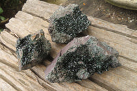 Natural Libethenite Crystals On Dolomite Matrix Specimens x 3 From Shituru, Congo