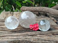 Polished Clear Quartz Crystal Balls x 3 From Madagascar