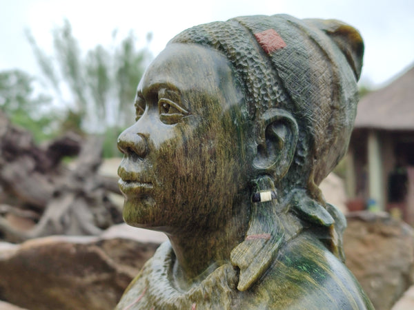 Hand Made Traditional African Bust Stone Sculpture x 1 From Zimbabwe