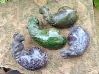 Hand Made Hippo Stone Carvings x 4 From Zimbabwe