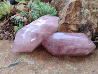 Polished Double Terminated Rose Quartz Points x 6 From Ambatondrazaka, Madagascar