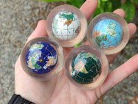 Polished Small Mixed Gemstone World Map Globes in PVC Resin Sphere - Sold per Item - From China