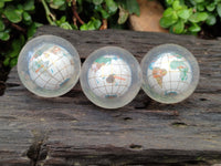 Polished Small Mixed Gemstone World Map Globes in PVC Resin Sphere - Sold per Item - From China