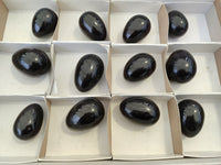 Polished Black Basalt Eggs x 12 From Antsirabe, Madagascar