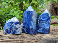 Polished Sodalite Points x 3 From Kunene River, Namibia