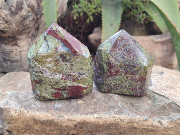 Polished Bastite Dragons Blood Point-Prism x 6 From Tshipise, South Africa