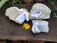 Natural Blue Lace Agate Geode Specimens x 3 From Nsanje, Malawi