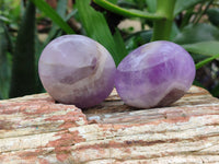 Polished Chevron Amethyst Galet-Palm Stones x 12 from Madagascar