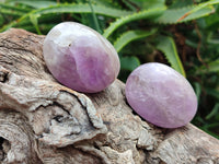 Polished Chevron Amethyst Galet-Palm Stones x 12 from Madagascar