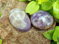 Polished Chevron Amethyst Galet-Palm Stones x 12 from Madagascar