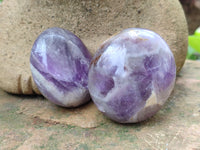 Polished Chevron Amethyst Galet-Palm Stones x 12 from Madagascar