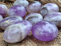 Polished Chevron Amethyst Galet-Palm Stones x 12 from Madagascar