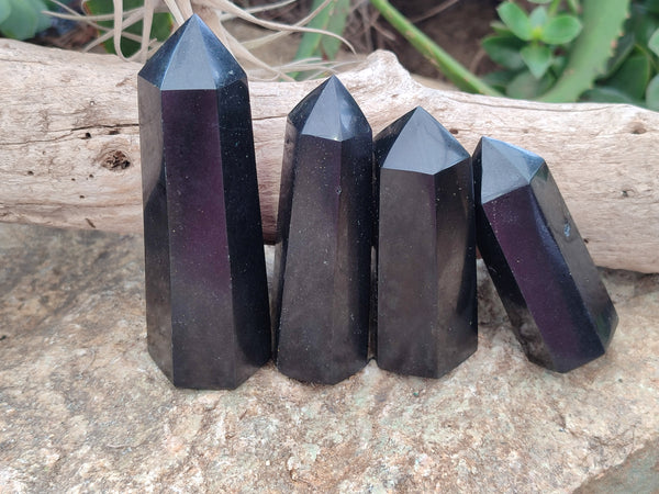 Polished Black Basalt Point-Prisms x 12 From Antsirabe, Madagascar