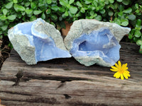 Natural Blue Lace Agate Geode Specimens x 2 From Nsanje, Malawi