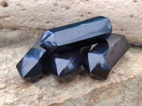 Polished Black Basalt Point-Prisms x 12 From Antsirabe, Madagascar