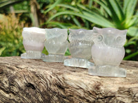 Polished Mini Rainbow Fluorite Owl Carvings - sold per item - From Uis, Namibia