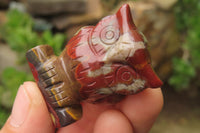 Polished Mini Banded Tiger Iron Jasper Owl Carvings - sold per item - From Australia