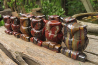 Polished Mini Banded Tiger Iron Jasper Owl Carvings - sold per item - From Australia