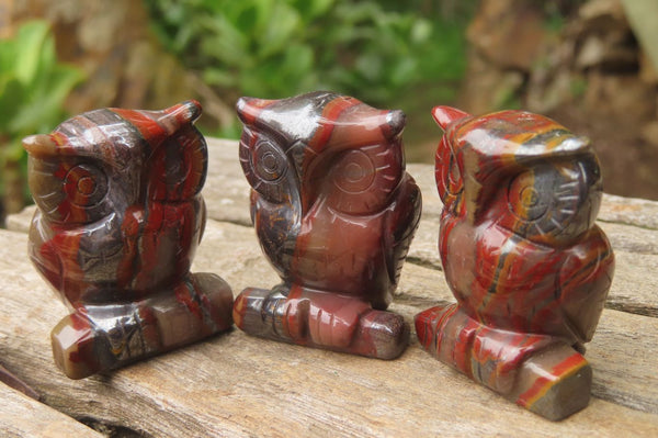 Polished Mini Banded Tiger Iron Jasper Owl Carvings - sold per item - From Australia