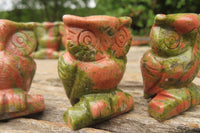 Polished Mini Unakite Owl Carvings - sold per item - From South Africa