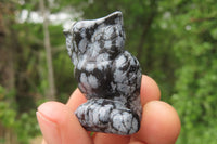 Polished Mini Snowflake Obsidian Owl Carvings - sold per item - From Mexico