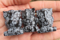 Polished Mini Snowflake Obsidian Owl Carvings - sold per item - From Mexico