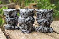 Polished Mini Snowflake Obsidian Owl Carvings - sold per item - From Mexico