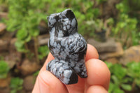 Polished Mini Snowflake Obsidian Owl Carvings - sold per item - From Mexico