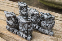 Polished Mini Snowflake Obsidian Owl Carvings - sold per item - From Mexico