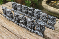 Polished Mini Snowflake Obsidian Owl Carvings - sold per item - From Mexico