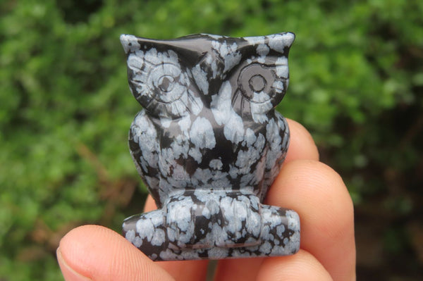 Polished Mini Snowflake Obsidian Owl Carvings - sold per item - From Mexico