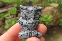 Polished Mini Snowflake Obsidian Owl Carvings - sold per item - From Mexico