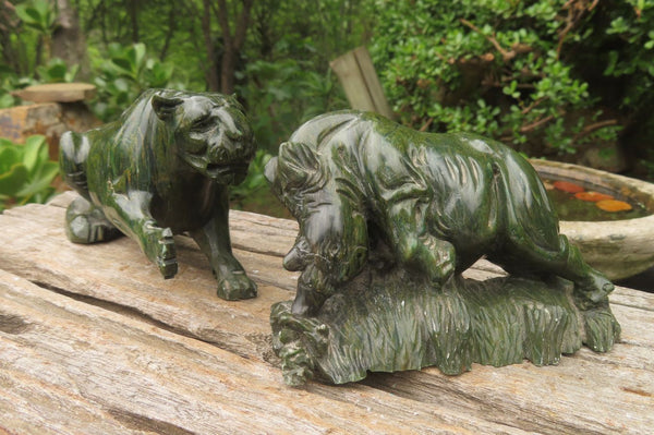 Hand Made Green Verdite Animal Carvings x 2 From Zimbabwe