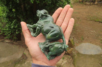 Hand Made Green Verdite Buffalo Carvings x 2 From Zimbabwe