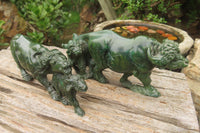 Hand Made Green Verdite Buffalo Carvings x 2 From Zimbabwe